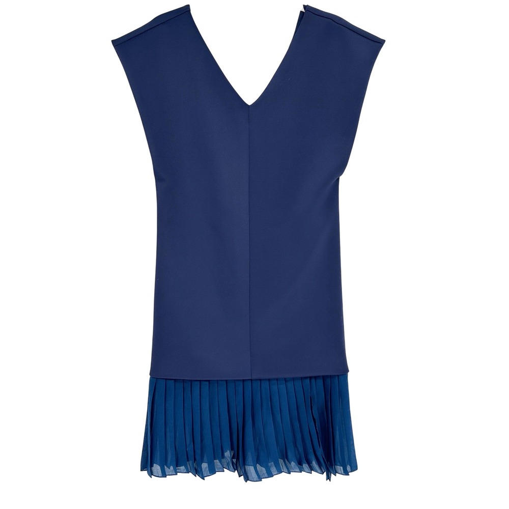 GREYHOUNG ORIGINAL Navy Blue V-Neck Cap Sleeve Pleated Hem Career Dress Size S